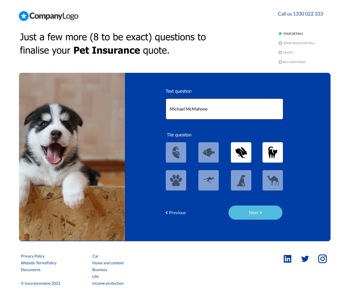 Quote flow Pet insurance