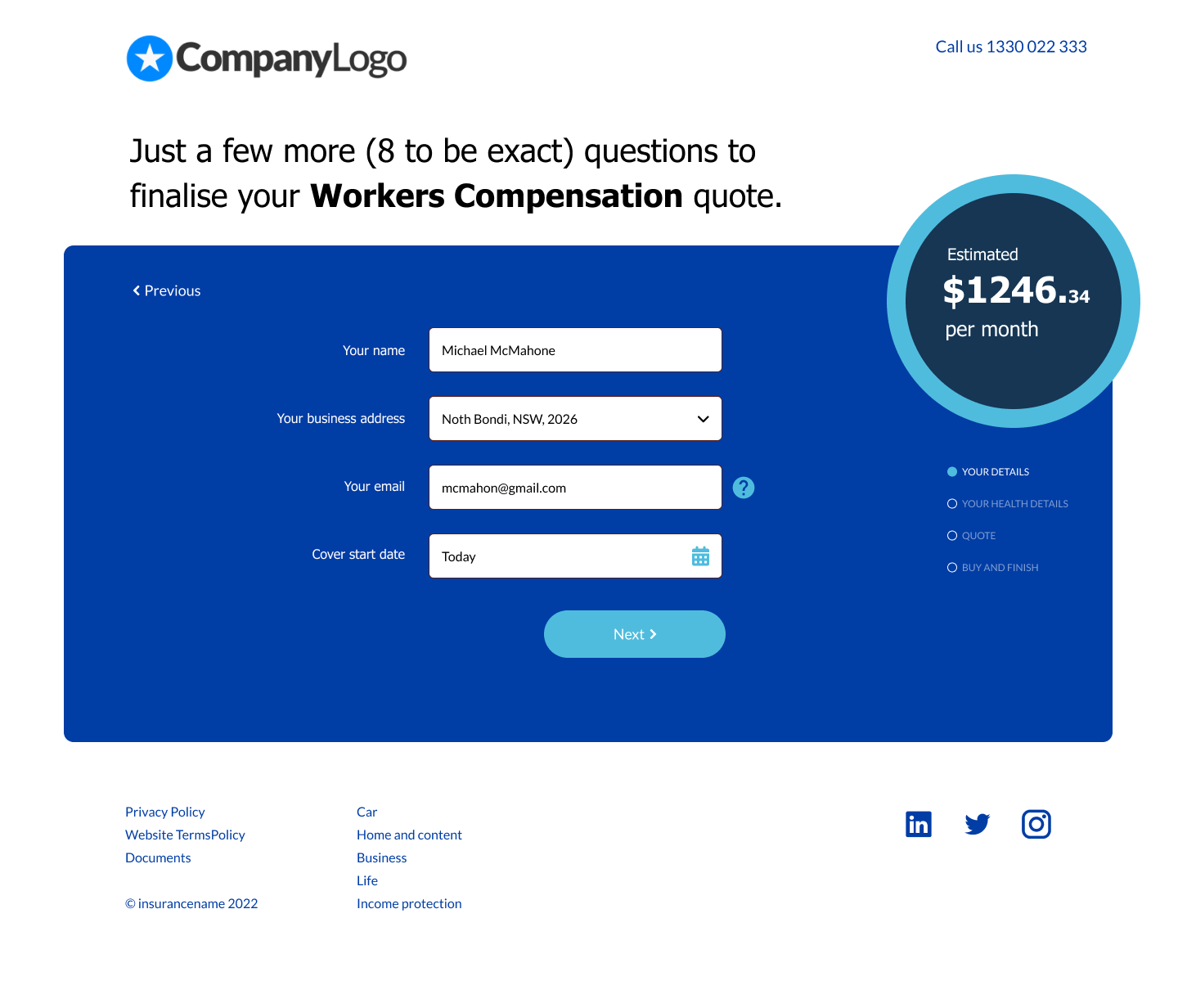 Insurance quote flow workers compensation
