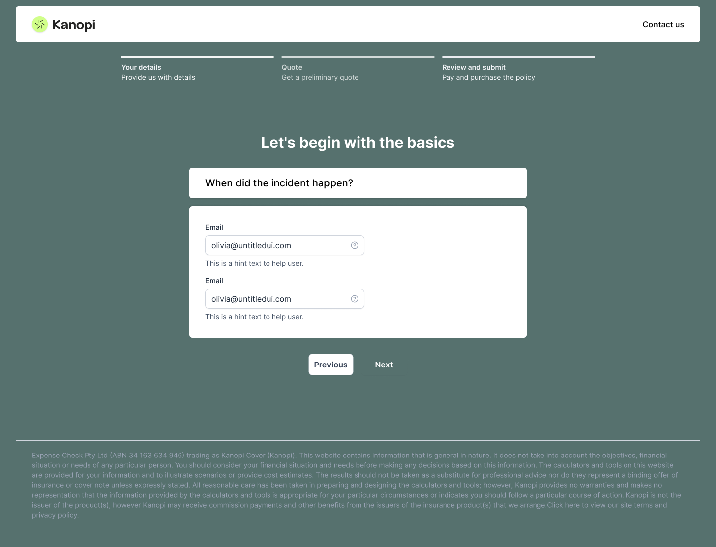 Insurance quote flow theme 1